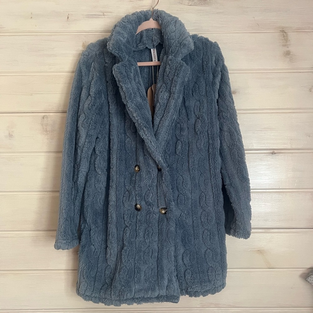 Blue Fluffy Warm Sweater jacket
3/4 Length Size Small